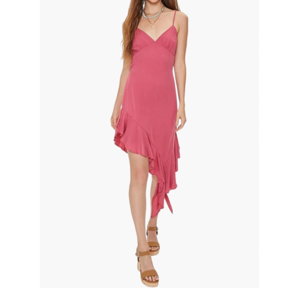 Forever 21 Rose Petal Handkerchief Flounce Midi Y2K Dress